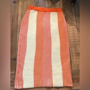 Vintage Sweater Knit Skirt- Striped -Textured Orange/White/Yellow Women Sz-S EUC